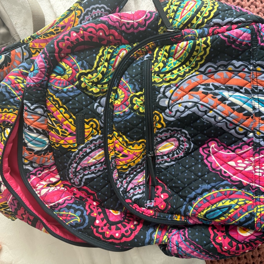 Vera Bradley Pink and Orange Quilted Backpack with Paisley Design
